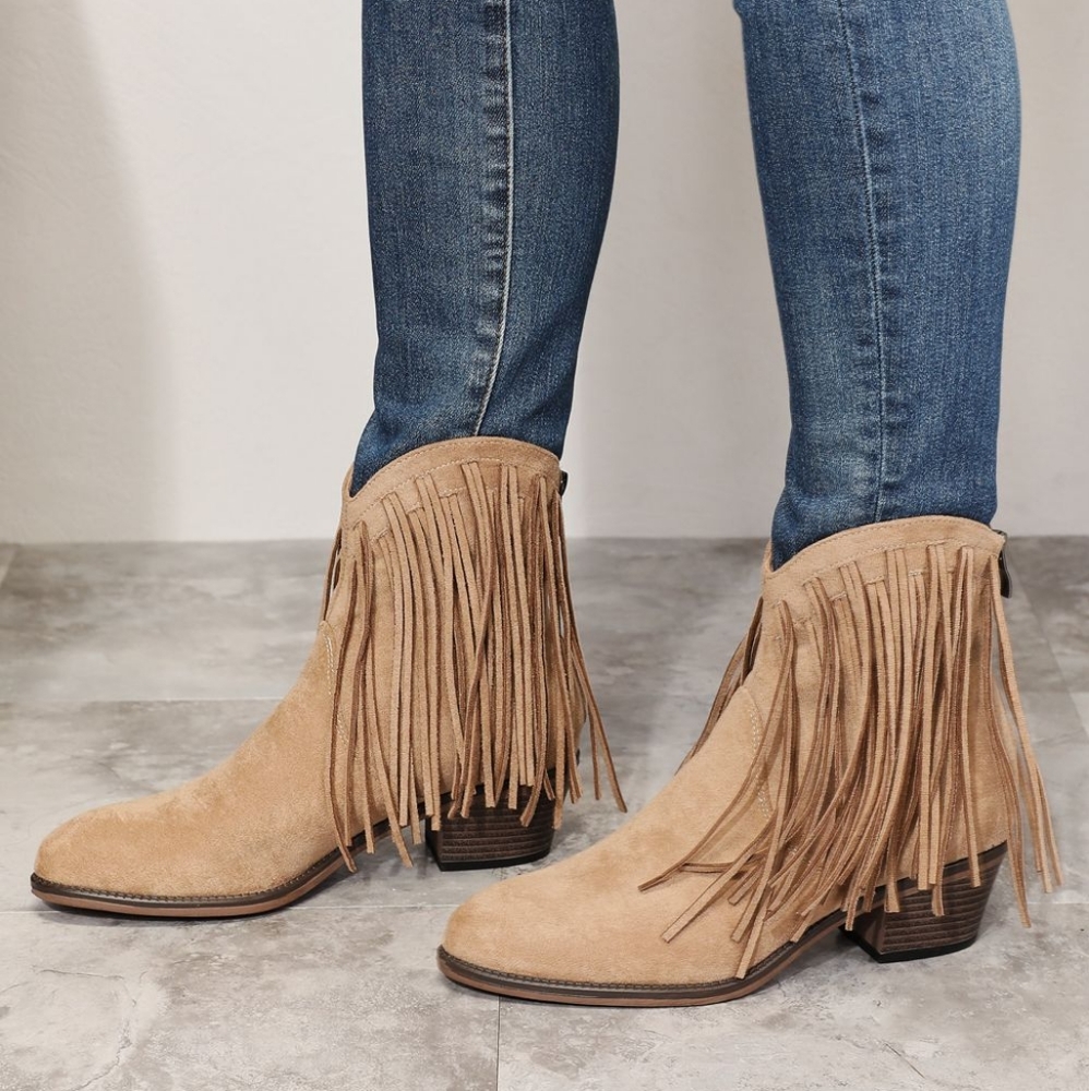 Western Fusion Fringe Ankle Boots - Tan - Picture 3 of 5